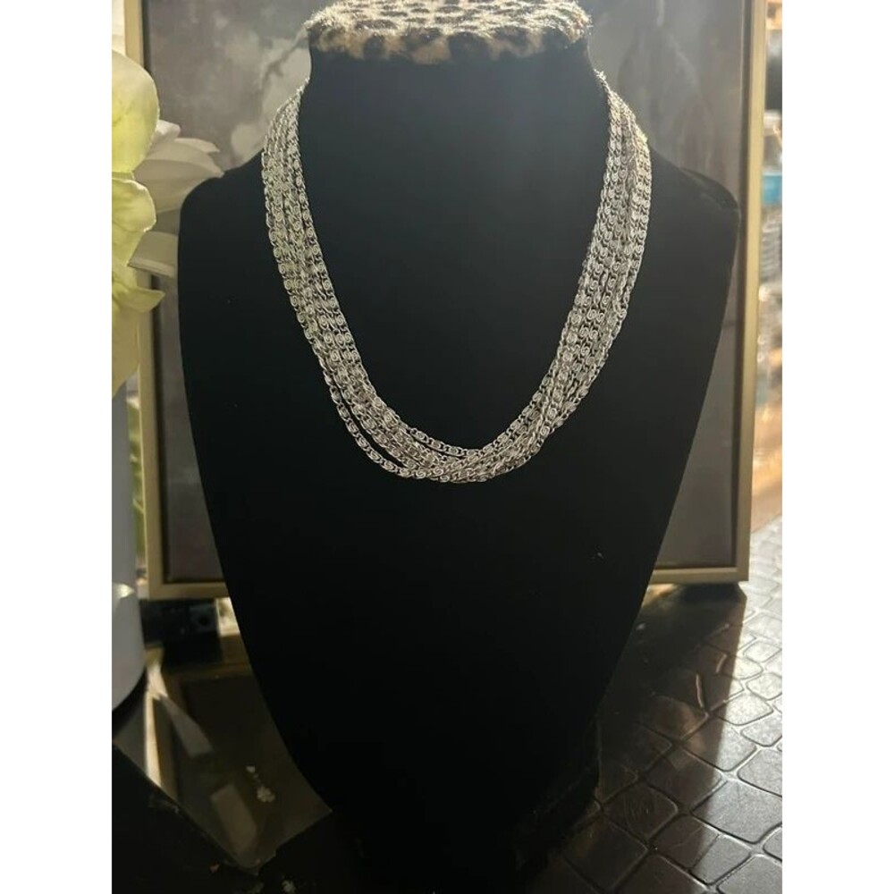 Signed Sarah Coventry Silver-Tone Multi-Strand Statement Necklace – 15 Inches